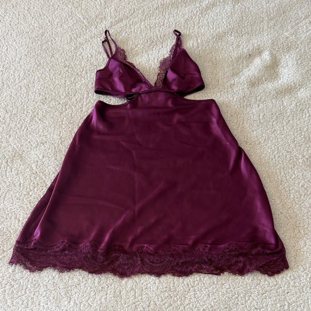 Victoria's Secret Burgundy Lace Trim Chemise XS